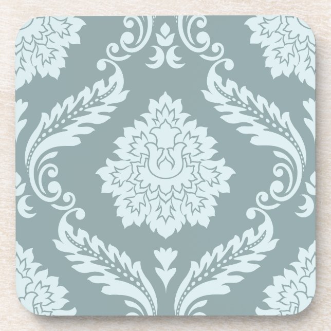 Rococo Damask Lg Pattern Duck Egg Blue+Teal Getränkeuntersetzer (Vorderseite)