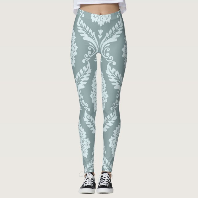 Rococo Damask Lg Pattern Duck Egg Blue+Teal Leggings (Vorderseite)