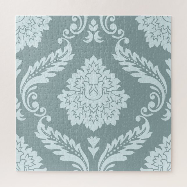 Rococo Damask Lg Pattern Duck Egg Blue+Teal Puzzle (Vertikal)