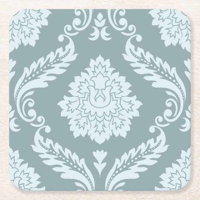Rococo Damask Lg Pattern Duck Egg Blue+Teal Rechteckiger Pappuntersetzer (Vorderseite)