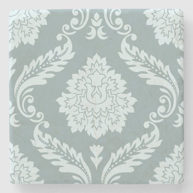 Rococo Damask Lg Pattern Duck Egg Blue+Teal Steinuntersetzer (Vorderseite)