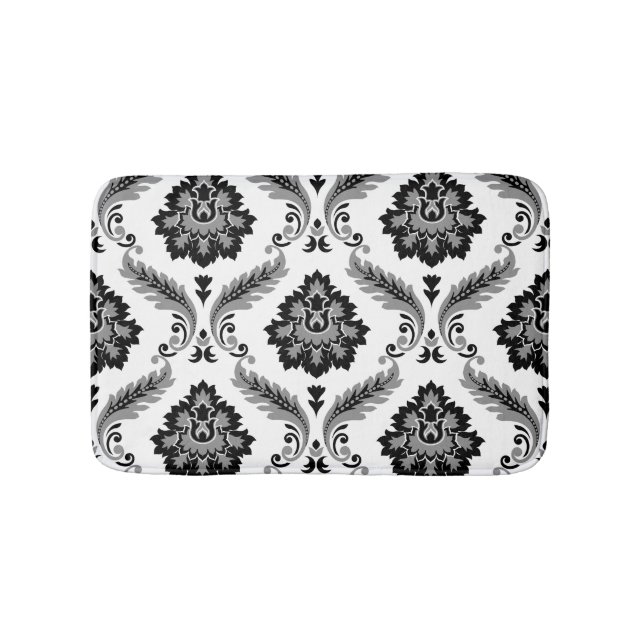 Rococo Damask Lg Pattern Grey Black White Badematte (Vorderseite)