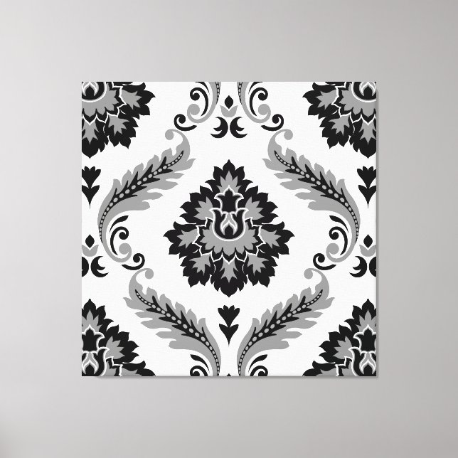 Rococo Damask Lg Pattern Grey Black White Leinwanddruck (Vorderseite)