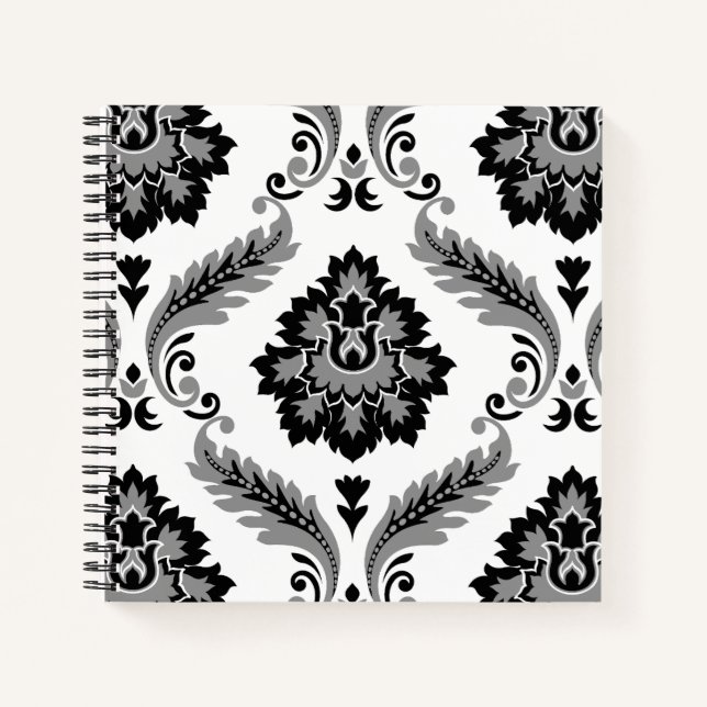 Rococo Damask Lg Pattern Grey Black White Notizbuch (Vorderseite)