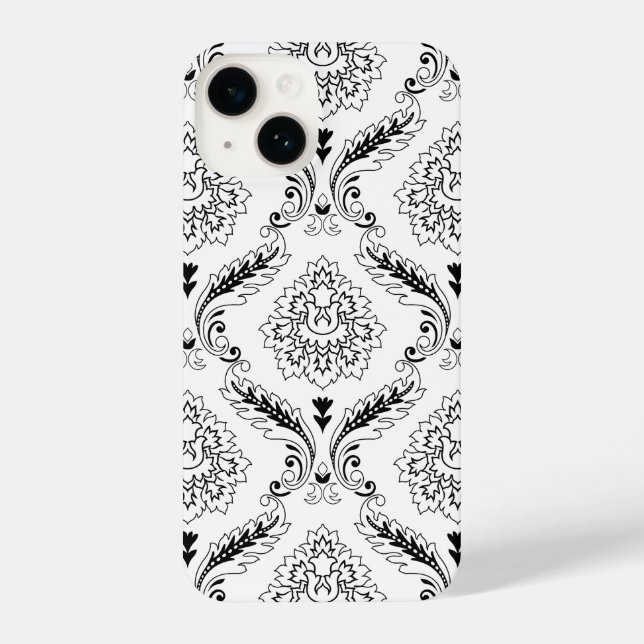 Rococo Damask Line Pattern Black on White iPhone Hülle (Rückseite)