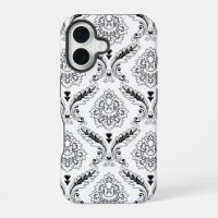 Rococo-Damask-Linienmuster Schwarz auf Weiß