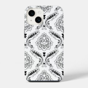 Rococo-Damask-Linienmuster Schwarz auf Weiß iPhone 14 Hülle