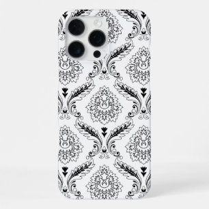 Rococo-Damask-Linienmuster Schwarz auf Weiß iPhone 16 Pro Max Hülle