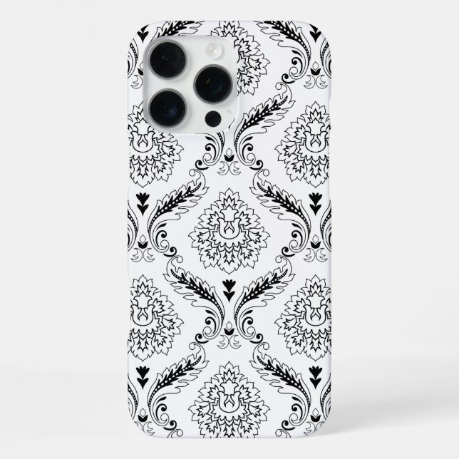 Rococo-Damask-Linienmuster Schwarz auf Weiß iPhone Hülle (Rückseite)
