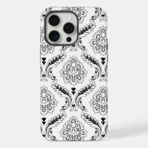 Rococo-Damask-Linienmuster Schwarz auf Weiß iPhone 15 Pro Max Hülle