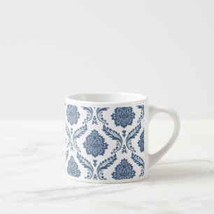 Rococo-Damask-Muster Blau auf Weiß Espressotasse
