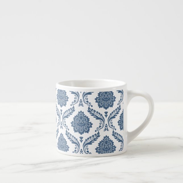 Rococo-Damask-Muster Blau auf Weiß Espressotasse (Rechts)