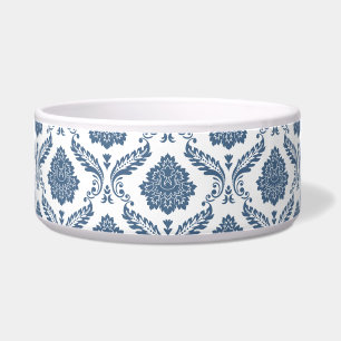 Rococo-Damask-Muster Blau auf Weiß Napf