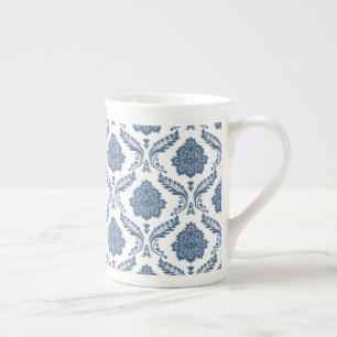 Rococo-Damask-Muster Blau auf Weiß Prozellantasse