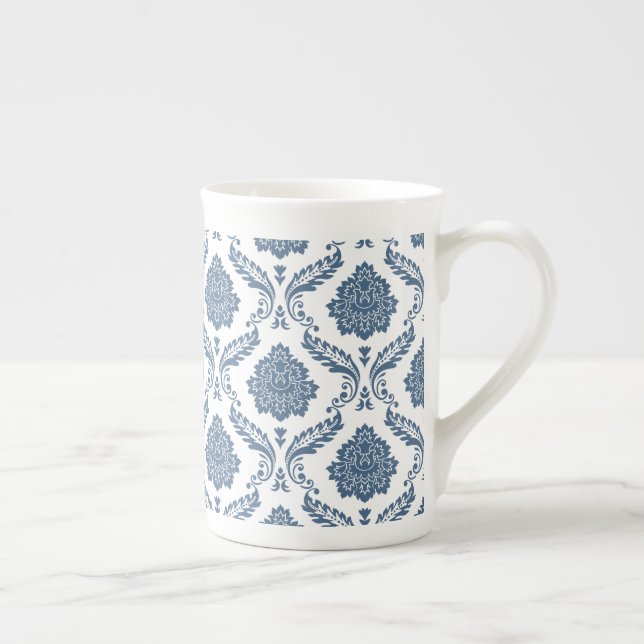 Rococo-Damask-Muster Blau auf Weiß Prozellantasse (Rechts)