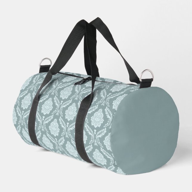 Rococo-Damask-Muster Enteneiblau+Türkis Duffle Bag (Linke Seite)