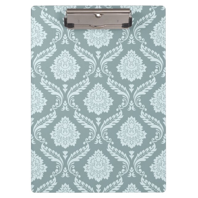 Rococo-Damask-Muster Enteneiblau+Türkis Klemmbrett (Vorderseite)