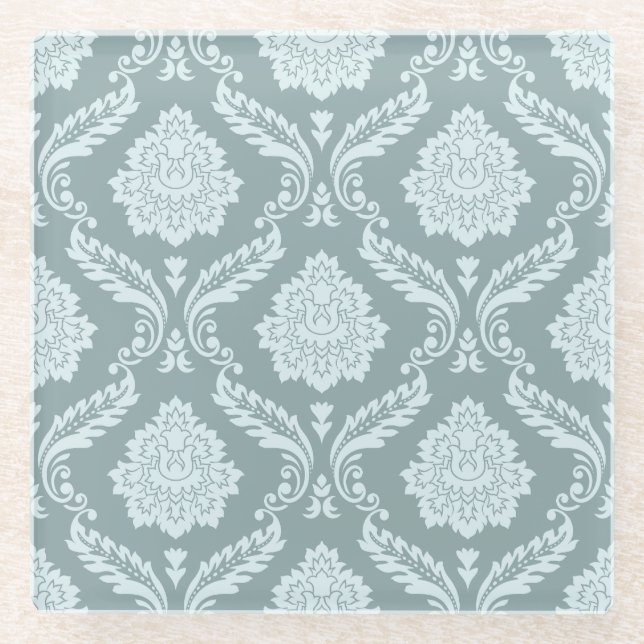 Rococo-Damask-Muster Enteneierblau+Türkis Glasuntersetzer (Vorderseite)