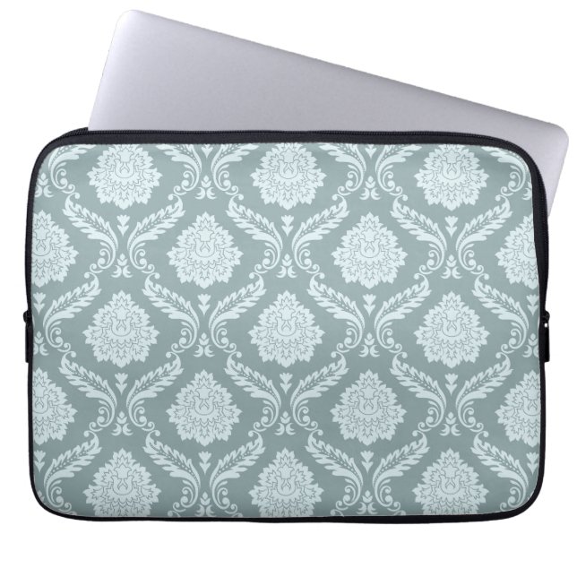 Rococo-Damask-Muster Entengrün+Türkis Laptopschutzhülle (Vorderseite)