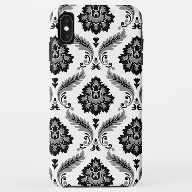Rococo-Damask-Muster Grau Schwarz Weiß Case-Mate iPhone Hülle (Rückseite)