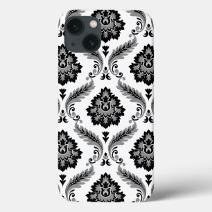 Rococo-Damask-Muster Grau Schwarz Weiß Case-Mate iPhone Hülle