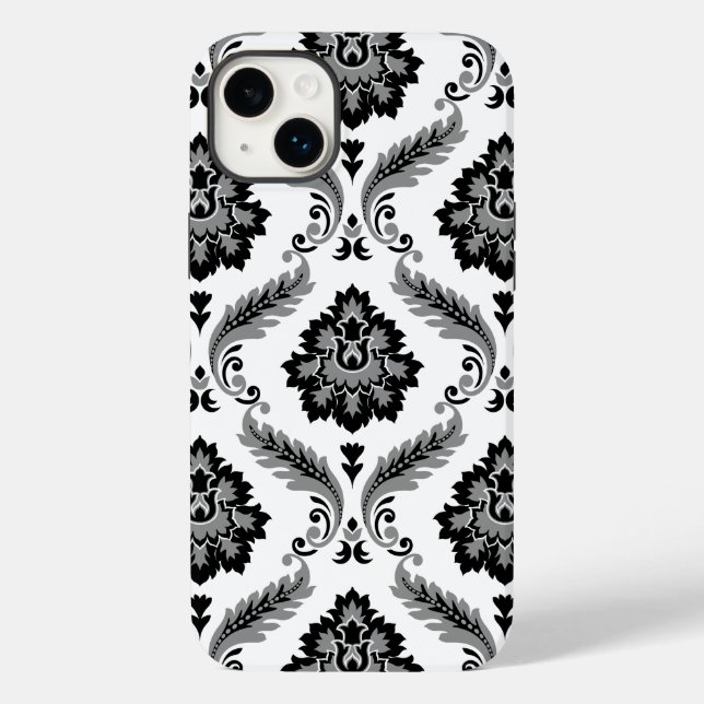 Rococo-Damask-Muster Grau Schwarz Weiß Case-Mate iPhone Hülle (Rückseite)