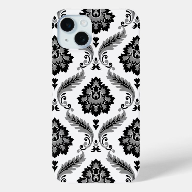 Rococo-Damask-Muster Grau Schwarz Weiß Case-Mate iPhone Hülle (Rückseite)