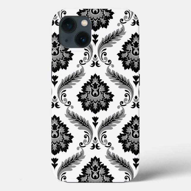 Rococo-Damask-Muster Grau Schwarz Weiß Case-Mate iPhone Hülle (Rückseite)