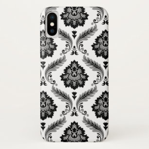 Rococo-Damask-Muster Grau Schwarz Weiß Case-Mate iPhone Hülle