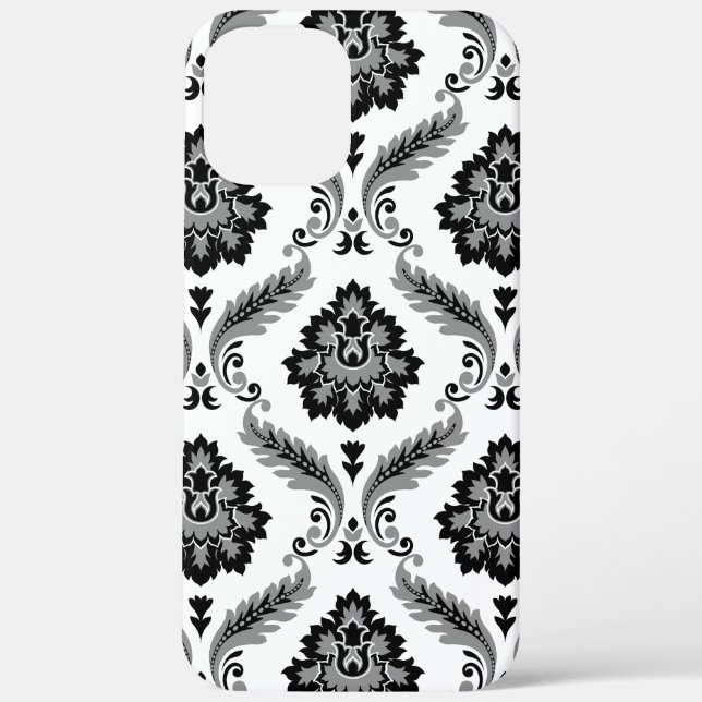 Rococo-Damask-Muster Grau Schwarz Weiß Case-Mate iPhone Hülle (Rückseite)