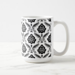 Rococo-Damask-Muster Grau Schwarz Weiß Kaffeetasse
