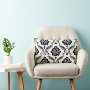 Rococo-Damask-Muster Grau Schwarz Weiß Lendenkissen