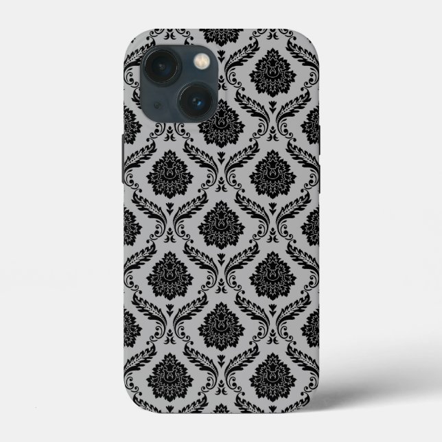 Rococo-Damask-Muster Schwarz auf Grau Case-Mate iPhone Hülle (Rückseite)
