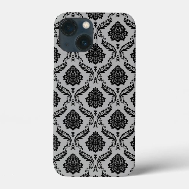 Rococo-Damask-Muster Schwarz auf Grau Case-Mate iPhone Hülle (Rückseite)