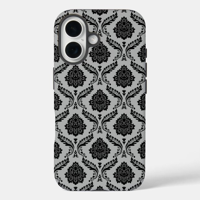 Rococo-Damask-Muster Schwarz auf Grau Case-Mate iPhone Hülle (Rückseite)