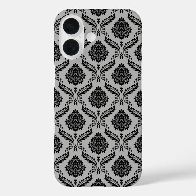 Rococo-Damask-Muster Schwarz auf Grau Case-Mate iPhone Hülle (Rückseite)