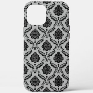 Rococo-Damask-Muster Schwarz auf Grau Case-Mate iPhone Hülle