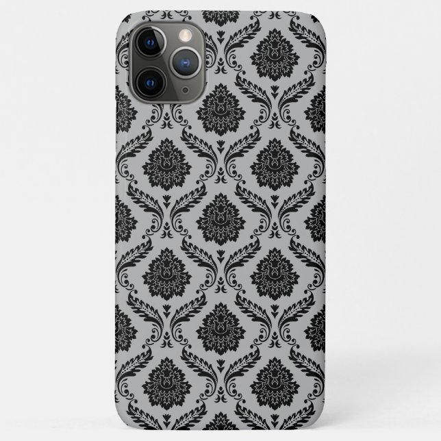 Rococo-Damask-Muster Schwarz auf Grau Case-Mate iPhone Hülle (Rückseite)