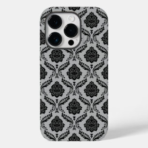 Rococo-Damask-Muster Schwarz auf Grau Case-Mate iPhone 14 Pro Hülle