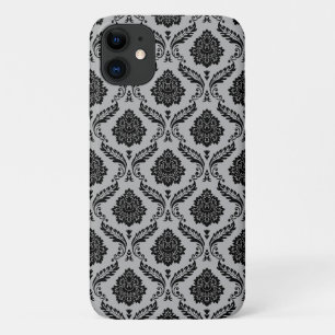 Rococo-Damask-Muster Schwarz auf Grau Case-Mate iPhone Hülle