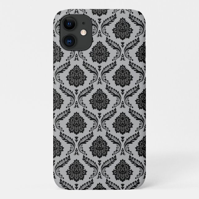 Rococo-Damask-Muster Schwarz auf Grau Case-Mate iPhone Hülle (Rückseite)