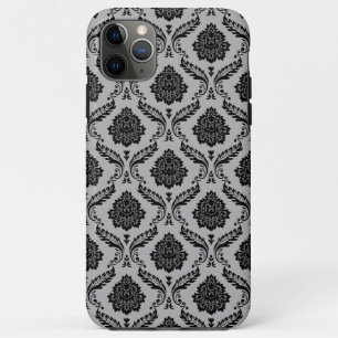 Rococo-Damask-Muster Schwarz auf Grau Case-Mate iPhone Hülle