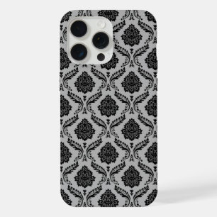 Rococo-Damask-Muster Schwarz auf Grau iPhone 15 Pro Max Hülle