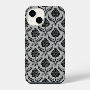Rococo-Damask-Muster Schwarz auf Grau iPhone 14 Hülle