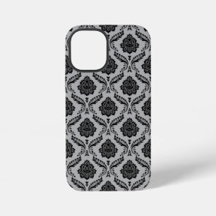 Rococo-Damask-Muster Schwarz auf Grau iPhone 12 Mini Hülle