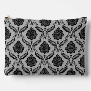 Rococo-Damask-Muster Schwarz auf Grau Zubehörtasche