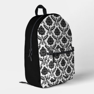 Rococo-Damask-Muster Schwarz auf Weiß Bedruckter Rucksack