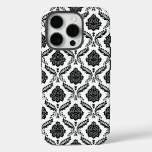 Rococo-Damask-Muster Schwarz auf Weiß iPhone 16 Pro Hülle