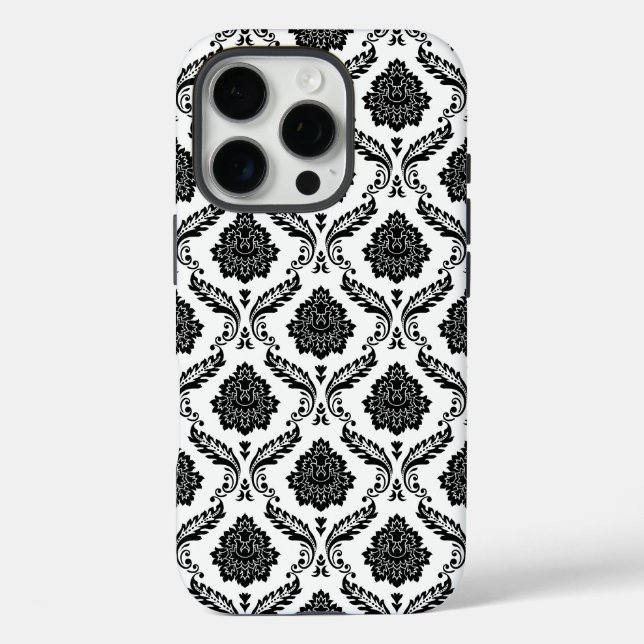Rococo-Damask-Muster Schwarz auf Weiß Case-Mate iPhone Hülle (Rückseite)