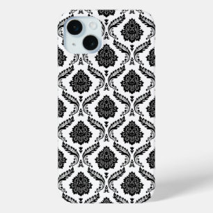 Rococo-Damask-Muster Schwarz auf Weiß Case-Mate iPhone Hülle